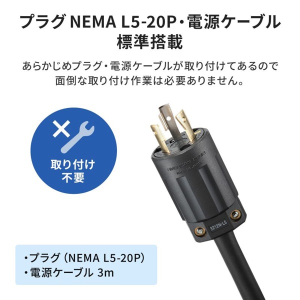 サンワサプライ 19インチサーバーラック用コンセント 20A 3P・9個口・3m TAP-SV209BN 1個（ご注文単位1個）【直送品】