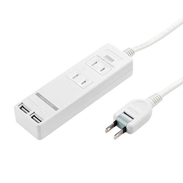 サンワサプライ 電源タップ USB充電機能付き シャッター付き 2P 2個口 3m ホワイト TAP-B110USH-3W 1個（ご注文単位1個）【直送品】