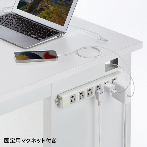 サンワサプライ 工事物件タップ 抜け止めタイプ 3P 6個口 2m グレー TAP-KS6-2 1個（ご注文単位1個）【直送品】