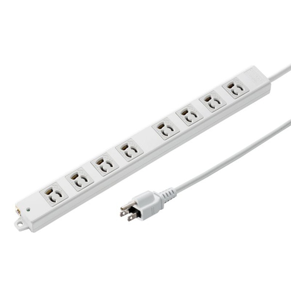 サンワサプライ 工事物件タップ 抜け止めタイプ 3P 8個口 2m グレー TAP-KS8-2 1個(ご注文単位1個)【直送品】