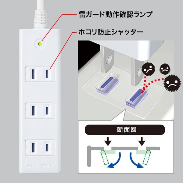 サンワサプライ 雷ガードタップ マグネット付き 2P・4個口・1m TAP-SP2114MG-1WN 1個（ご注文単位1個）【直送品】