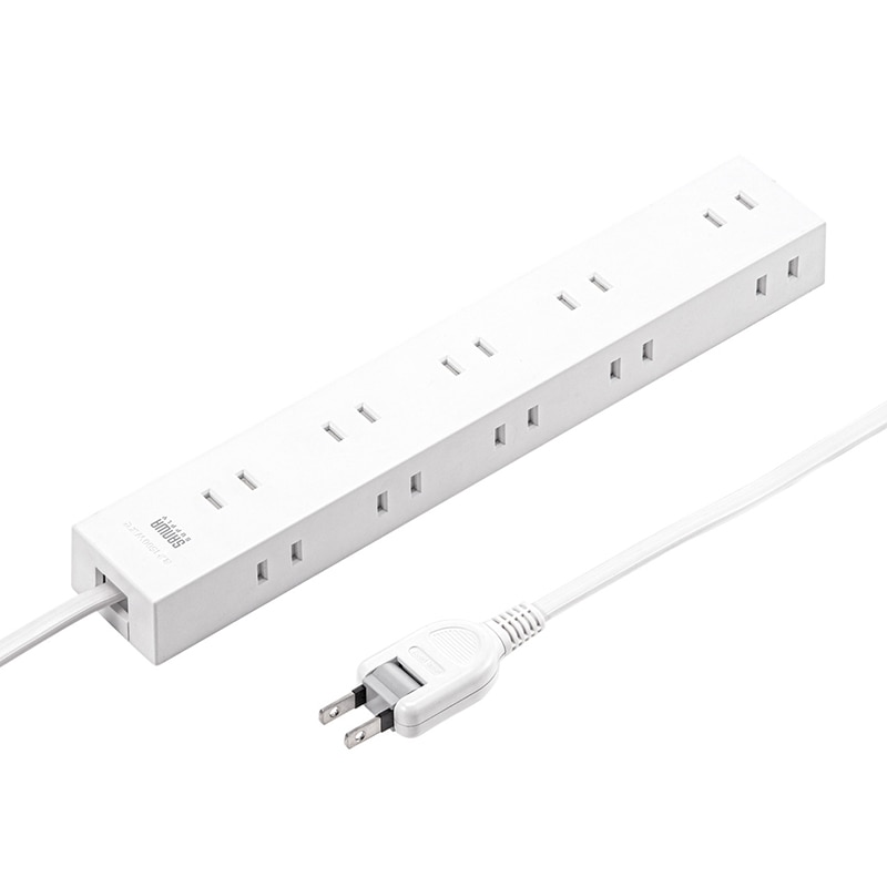 サンワサプライ 電源タップ 強力ネオジムマグネット付き 2P 10個口 3m TAP-2210-3W ホワイト 1個(ご注文単位1個)【直送品】