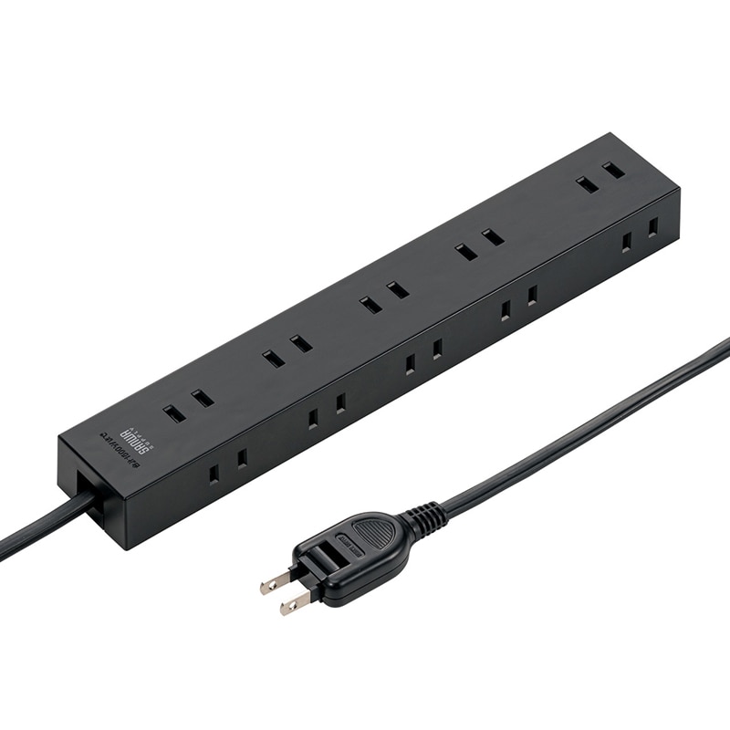 サンワサプライ 電源タップ 強力ネオジムマグネット付き 2P 10個口 5m TAP-2210-5BK ブラック 1個(ご注文単位1個)【直送品】