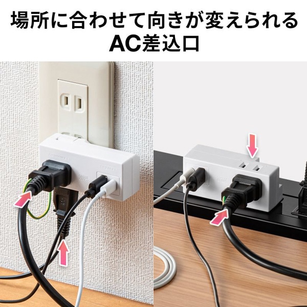 サンワサプライ モバイルタップ AC×2個口 USB-A×1／Type-C×1 TAP-MUC1AC2W 1個（ご注文単位1個）【直送品】