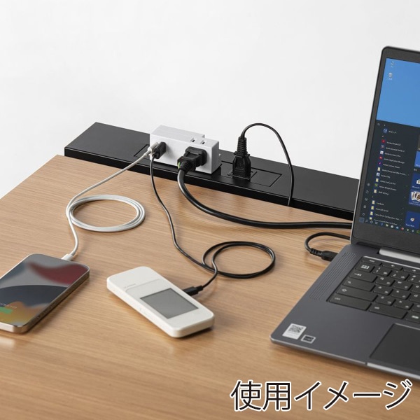 サンワサプライ モバイルタップ AC×2個口 USB-A×1／Type-C×1 TAP-MUC1AC2W 1個（ご注文単位1個）【直送品】