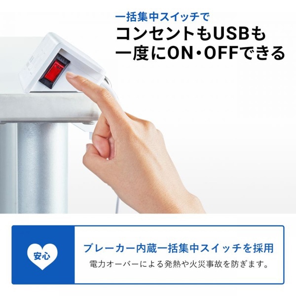 サンワサプライ クランプ固定式タップ ホワイト TAP-B105U-3WN 1個（ご注文単位1個）【直送品】
