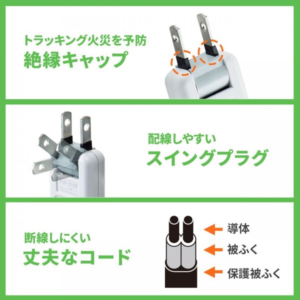 サンワサプライ 平型電源タップ USB充電機能付き 2P 8個口 3m ホワイト TAP-B109U-3WN 1個（ご注文単位1個）【直送品】