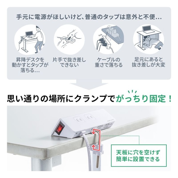 サンワサプライ クランプ固定式タップ ホワイト TAP-B105UC-3W 1個（ご注文単位1個）【直送品】