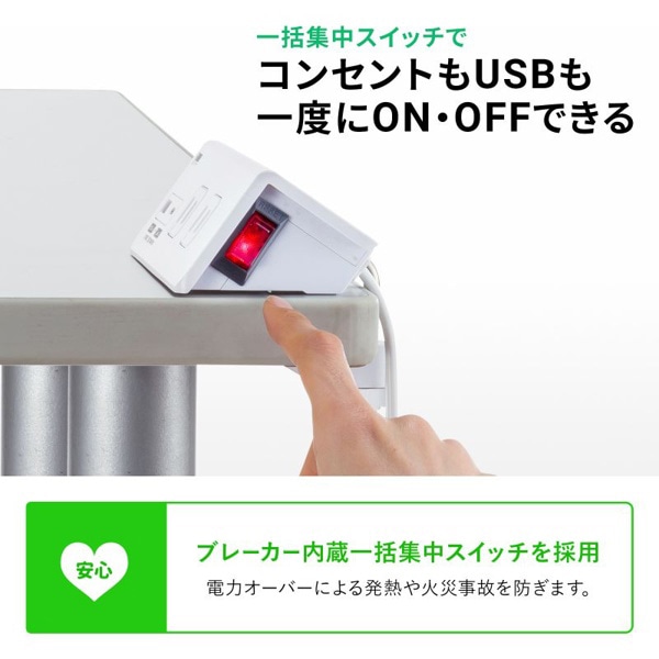 サンワサプライ クランプ固定式タップ ホワイト TAP-B105UC-3W 1個（ご注文単位1個）【直送品】