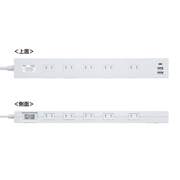 サンワサプライ 電源タップ USB充電機能付き 10個口・1m・ホワイト TAP-SP2110NUC-1W 1個（ご注文単位1個）【直送品】