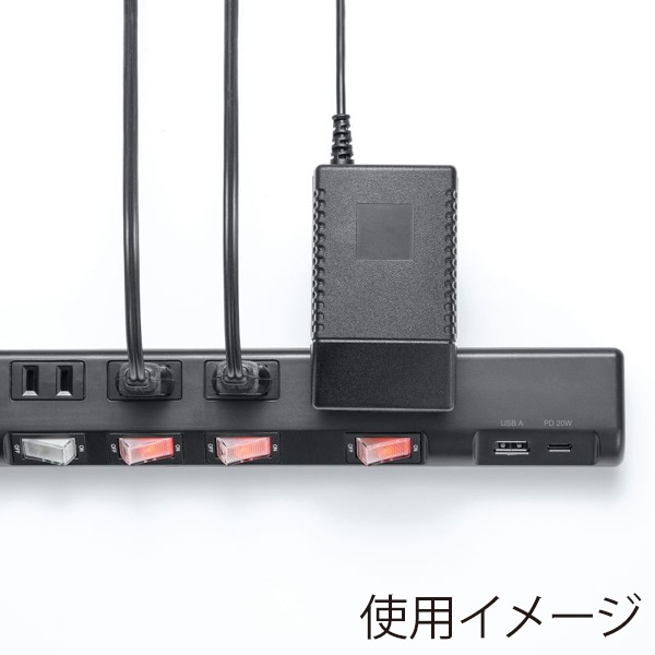 サンワサプライ 節電タップ 2P 6個口 1m ブラック TAP-B108UC-1BK 1個（ご注文単位1個）【直送品】