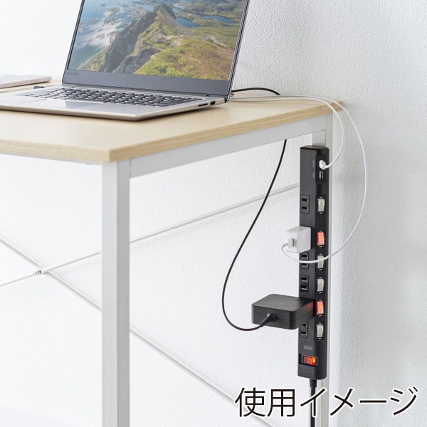 サンワサプライ 節電タップ 2P 6個口 1m ブラック TAP-B108UC-1BK 1個（ご注文単位1個）【直送品】