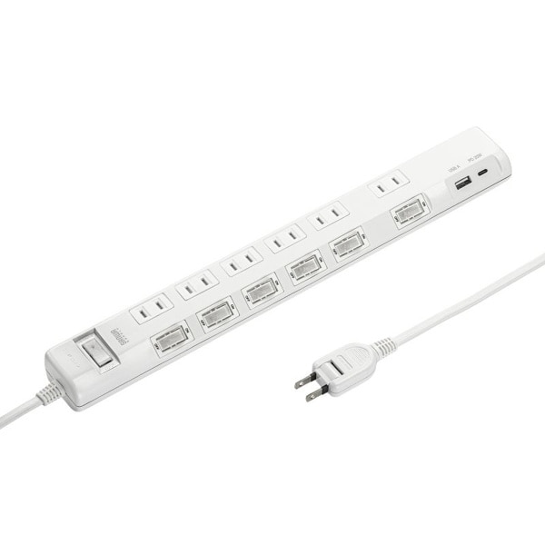 サンワサプライ 節電タップ 2P 6個口 1m ホワイト TAP-B108UC-1W 1個（ご注文単位1個）【直送品】