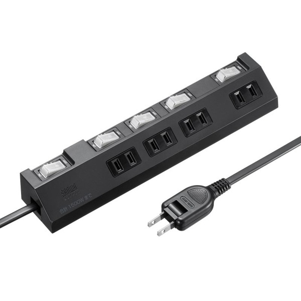 サンワサプライ 節電タップ 2P・4個口・1m・ブラック TAP-S29-1BK 1個（ご注文単位1個）【直送品】