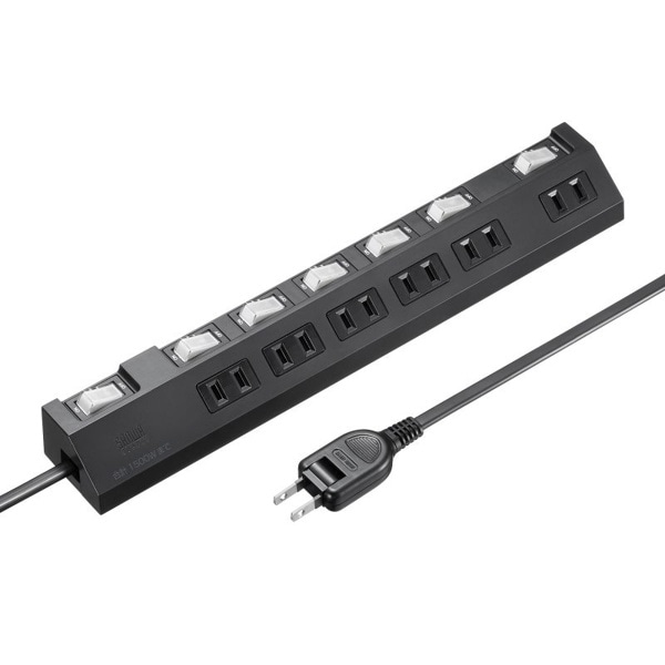 サンワサプライ 節電タップ 2P・6個口・1m・ブラック TAP-S30-1BK 1個（ご注文単位1個）【直送品】