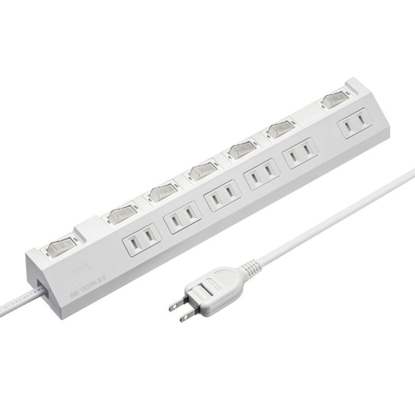 サンワサプライ 節電タップ 2P・6個口・1m・ホワイト TAP-S30-1W 1個（ご注文単位1個）【直送品】