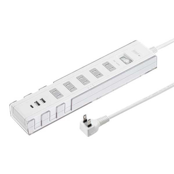 サンワサプライ USB充電機能付き電源タップ スタンド付き 2P 5個口 1.5m ホワイト TAP-B47UC-15W 1個（ご注文単位1個）【直送品】
