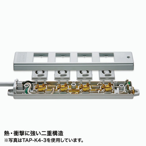 サンワサプライ 工事物件タップ 3P 2個口 3m グリーン TAP-K4-3G 1個（ご注文単位1個）【直送品】