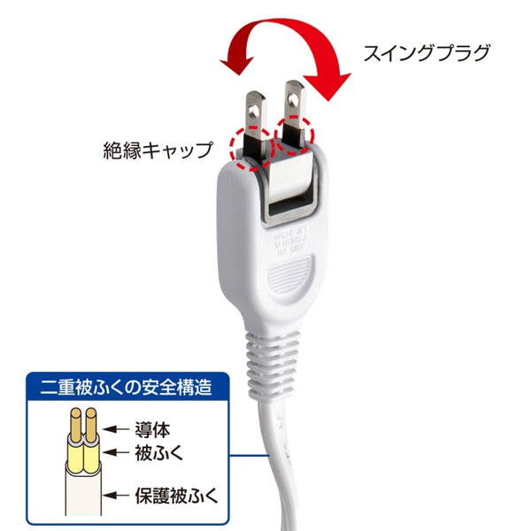 サンワサプライ ACアダプタ専用電源延長コード 2分岐 2P 2個口 ホワイト TAP-EX2WN 1個（ご注文単位1個）【直送品】
