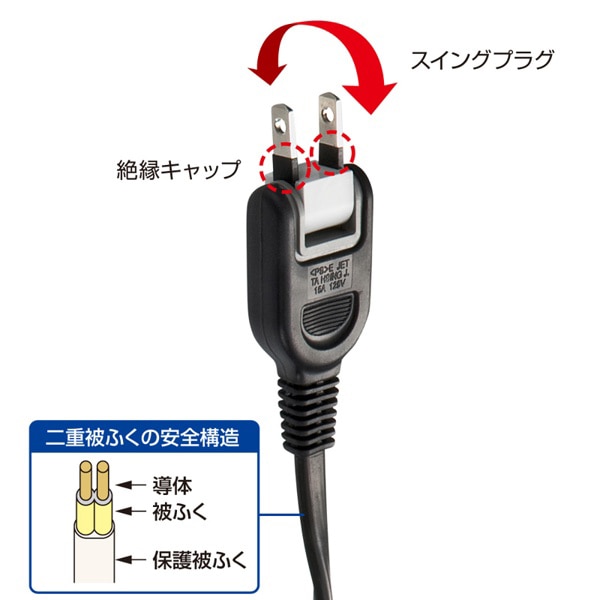 サンワサプライ ACアダプタ専用電源延長コード 2分岐 2P 2個口 ブラック TAP-EX2BKN 1個（ご注文単位1個）【直送品】