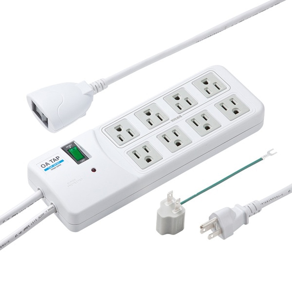 サンワサプライ 雷ガード電源タップ 一括集中スイッチ付き 3P・8個口・2.5m TAP-SP307 1個（ご注文単位1個）【直送品】