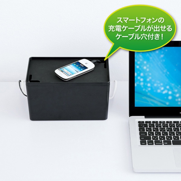 サンワサプライ ケーブル&タップ収納ボックス Sサイズ ブラック CB-BOXP1BKN2 1個（ご注文単位1個）【直送品】