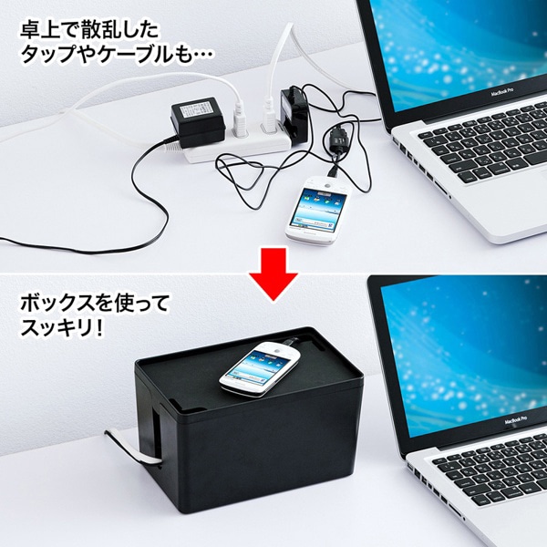 サンワサプライ ケーブル&タップ収納ボックス Sサイズ ブラック CB-BOXP1BKN2 1個（ご注文単位1個）【直送品】