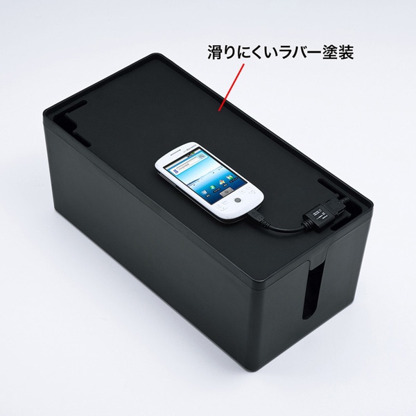 サンワサプライ ケーブル&タップ収納ボックス Mサイズ ブラック CB-BOXP2BKN2 1個（ご注文単位1個）【直送品】