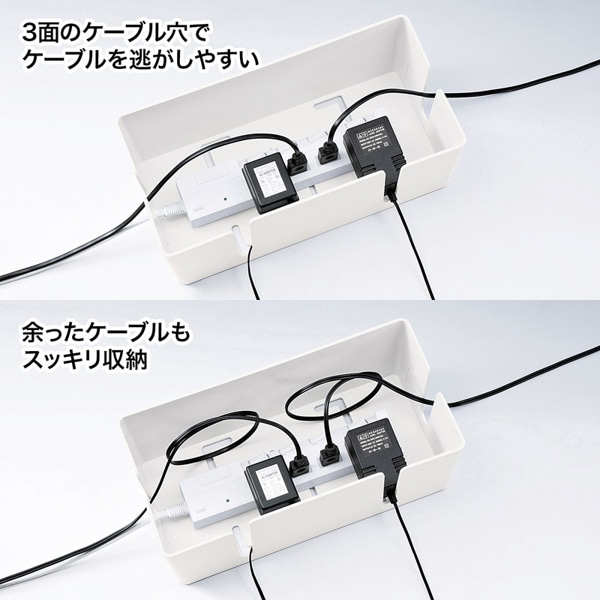 サンワサプライ ケーブル&タップ収納ボックス Mサイズ ホワイト CB-BOXP2WN2 1個(ご注文単位1個)【直送品】