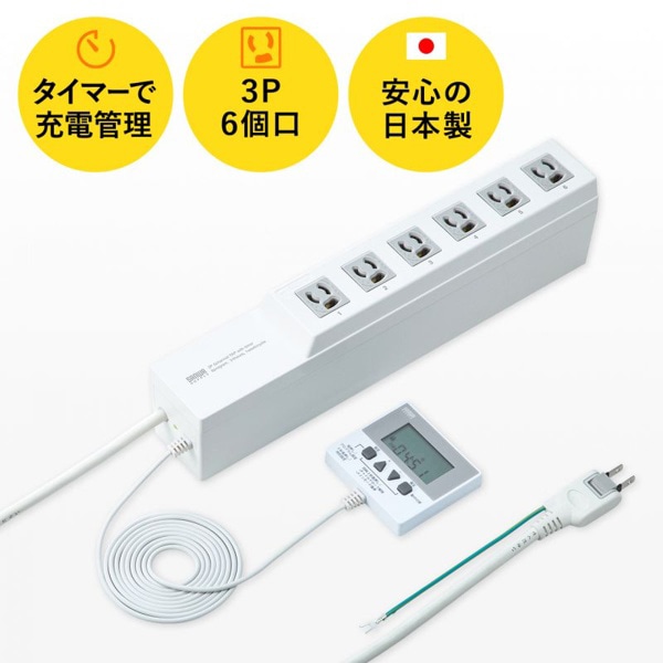 サンワサプライ タイマー付き電源タップ 3P・6個口・3m TAP-RT1 1個（ご注文単位1個）【直送品】