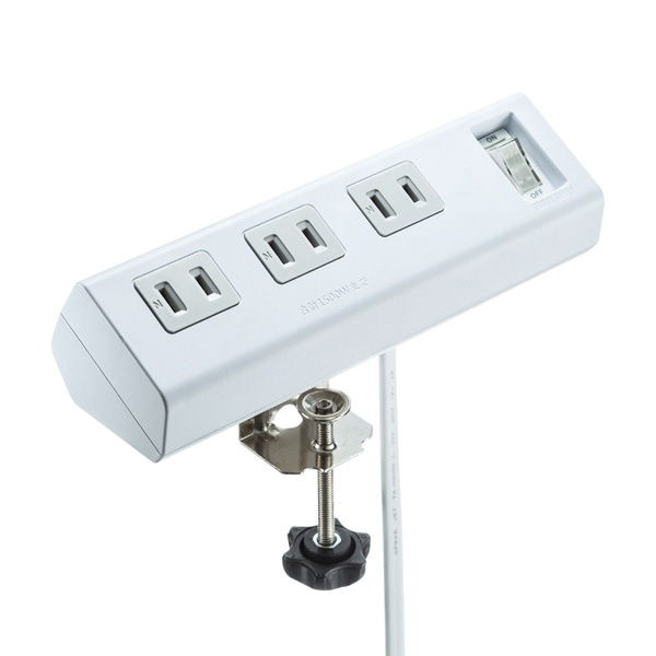 サンワサプライ 便利タップ クランプ固定式 2P 6個口 3m ホワイト TAP-B53W 1個（ご注文単位1個）【直送品】