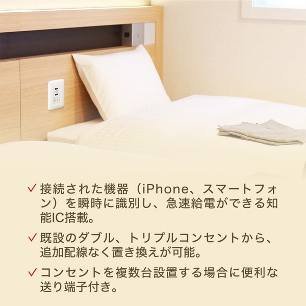 サンワサプライ 埋込USB給電用コンセント ACバッテリー付き ホワイト TAP-KJUSB2AC1W 1個（ご注文単位1個）【直送品】