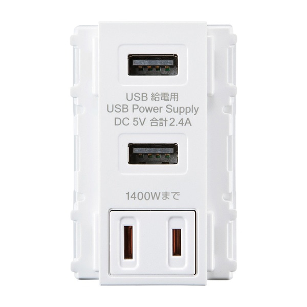 サンワサプライ 埋込USB給電用コンセント ACバッテリー付き ホワイト TAP-KJUSB2AC1W 1個（ご注文単位1個）【直送品】