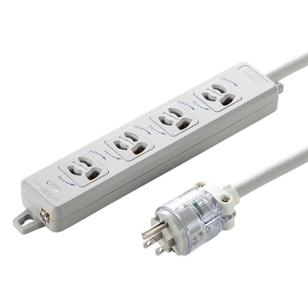 サンワサプライ 医用接地プラグ付き電源タップ 3P 4個口 1m グレー TAP-HPM4-1W 1個（ご注文単位1個）【直送品】