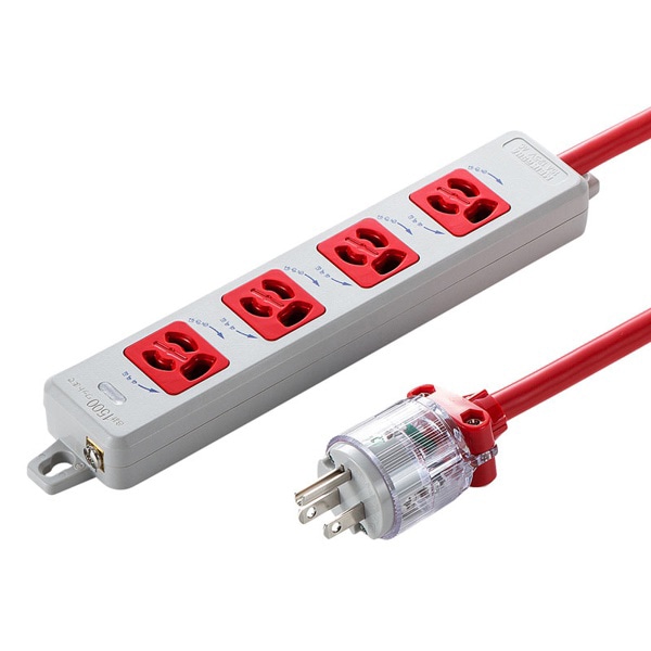 サンワサプライ 医用接地プラグ付き電源タップ 3P 4個口 1m レッド TAP-HPM4-1R 1個（ご注文単位1個）【直送品】