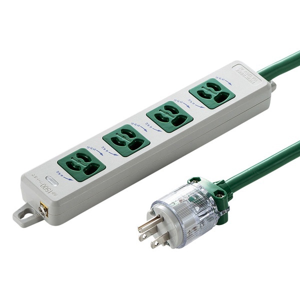 サンワサプライ 医用接地プラグ付き電源タップ 3P 4個口 1m グリーン TAP-HPM4-1G 1個（ご注文単位1個）【直送品】