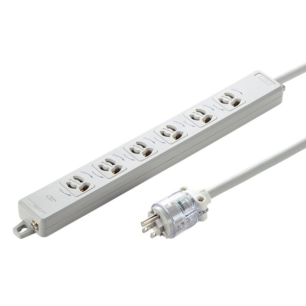 サンワサプライ 医用接地プラグ付き電源タップ 3P 6個口 3m グレー TAP-HPM6-3W 1個（ご注文単位1個）【直送品】