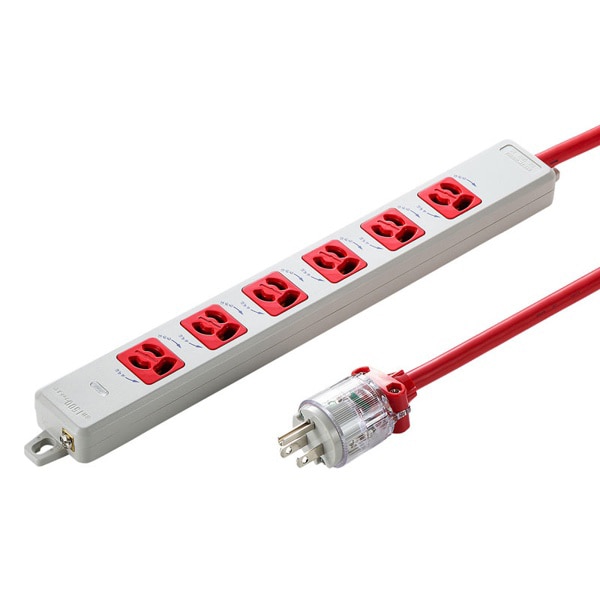 サンワサプライ 医用接地プラグ付き電源タップ 3P 6個口 3m レッド TAP-HPM6-3R 1個（ご注文単位1個）【直送品】