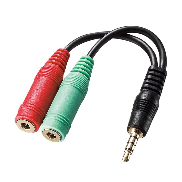 サンワサプライ ヘッドホン+マイク用変換アダプタケーブル 3極メス×2-4極オス 5cm KM-A25-005 1個（ご注文単位1個）【直送品】