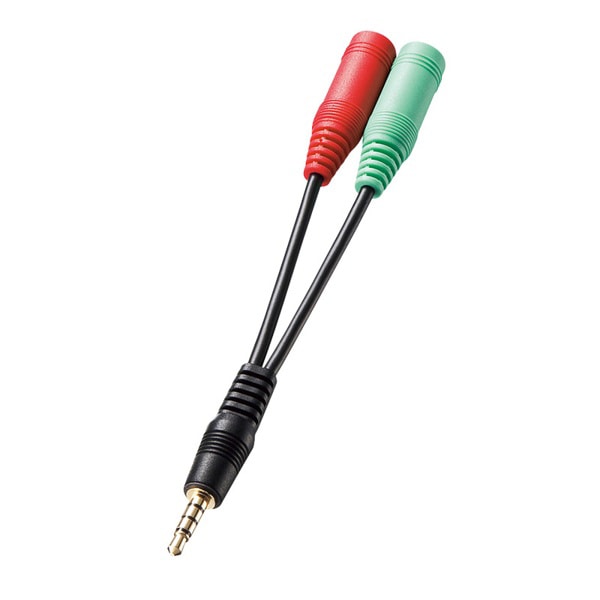サンワサプライ ヘッドホン+マイク用変換アダプタケーブル 3極メス×2-4極オス 5cm KM-A25-005 1個（ご注文単位1個）【直送品】