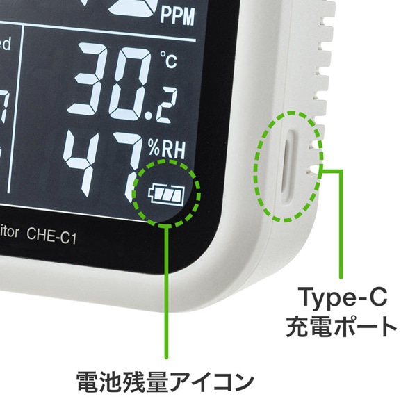 サンワサプライ CO2二酸化炭素測定器 温度・湿度計付き CHE-C1 1個(ご注文単位1個)【直送品】