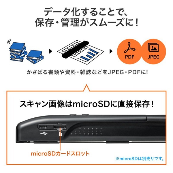 サンワサプライ ポータブルハンディスキャナ PSC-HS2BK 1個（ご注文単位1個）【直送品】