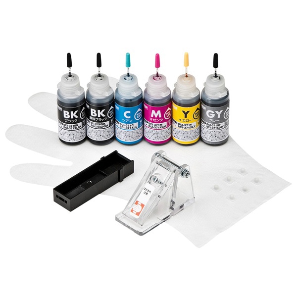 サンワサプライ 詰め替えインク キャノン 工具付き 6色 BCI-370／371PGBK用 INK-C371S30S6 1個（ご注文単位1個）【直送品】
