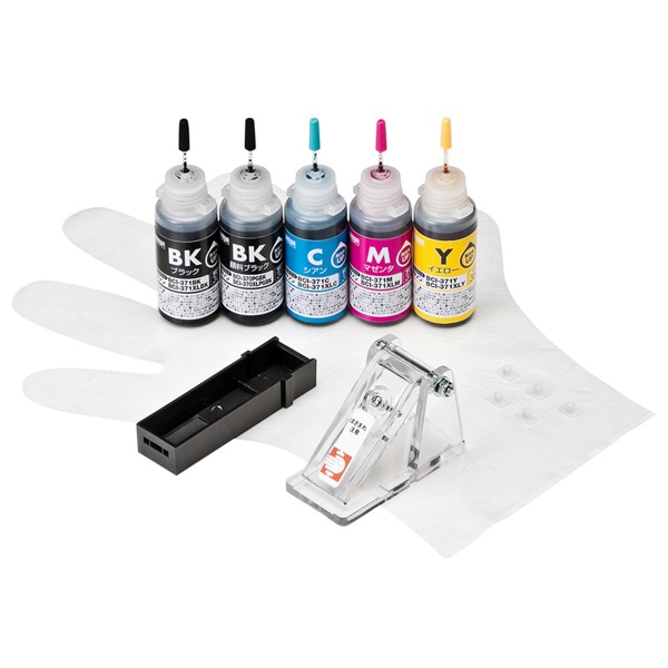 サンワサプライ 詰め替えインク キャノン 工具付き 5色 BCI-370／371PGBK用 INK-C370S30S5 1個（ご注文単位1個）【直送品】