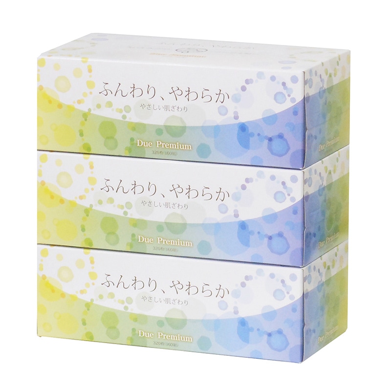 イデシギョー ボックスティッシュ　デュープレミアム 160組　320枚 3個/パック（ご注文単位32パック）【直送品】