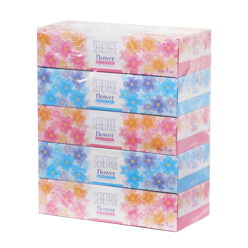 イデシギョー ボックスティッシュ　　セレナーデフラワー 150組　300枚 5個/パック（ご注文単位24パック）【直送品】
