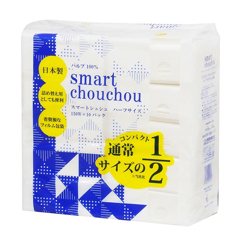 イデシギョー ティッシュ　スマートシュシュ ハーフサイズ　150組 10個/パック（ご注文単位32パック）【直送品】