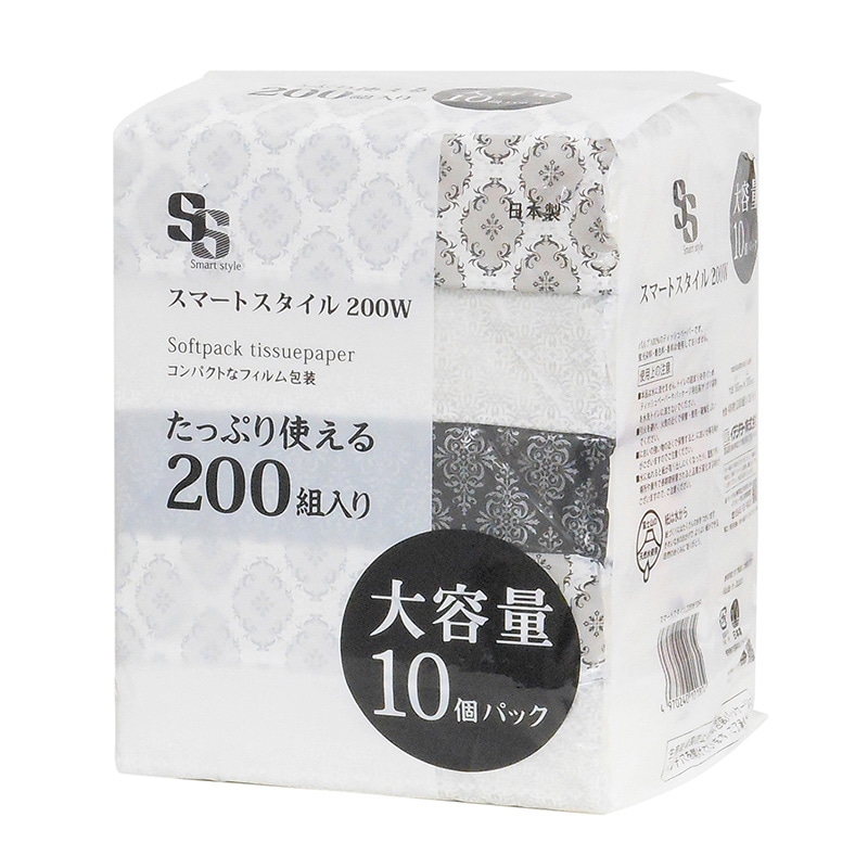 イデシギョー ソフトパックティッシュ　スマートスタイル 200組　400枚 10個/パック（ご注文単位16パック）【直送品】