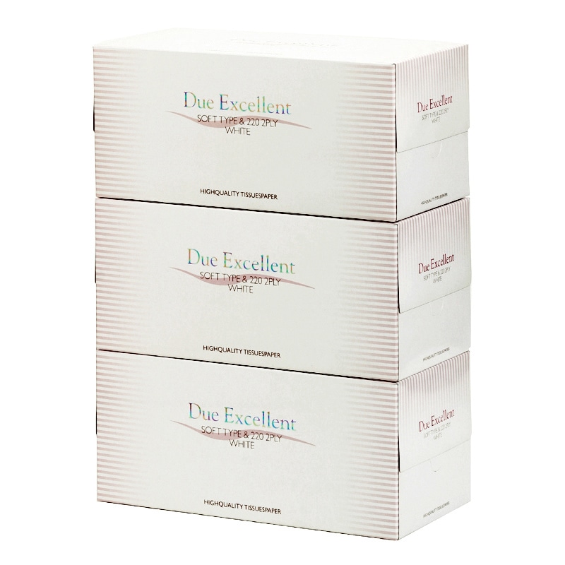 イデシギョー ボックスティッシュ　デューエクセレント 220組　440枚 3個/パック（ご注文単位20パック）【直送品】