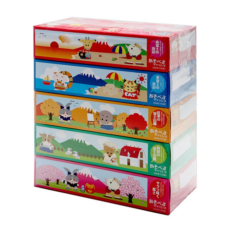 イデシギョー ボックスティッシュ　あそべるティッシュ 150組　300枚 5個/パック（ご注文単位24パック）【直送品】